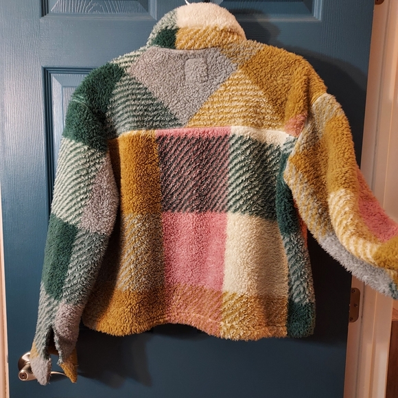Thread Supply Colorful Button Up Plaid Sherpa Jacket Medium - Picture 9 of 9